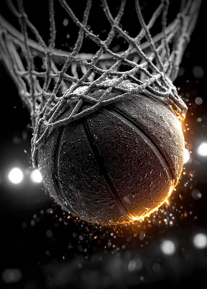Basketball Swishing Through Net