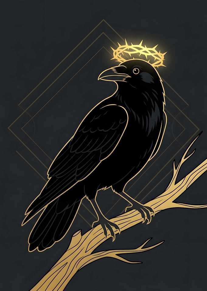 Raven with Golden Crown of Thorns