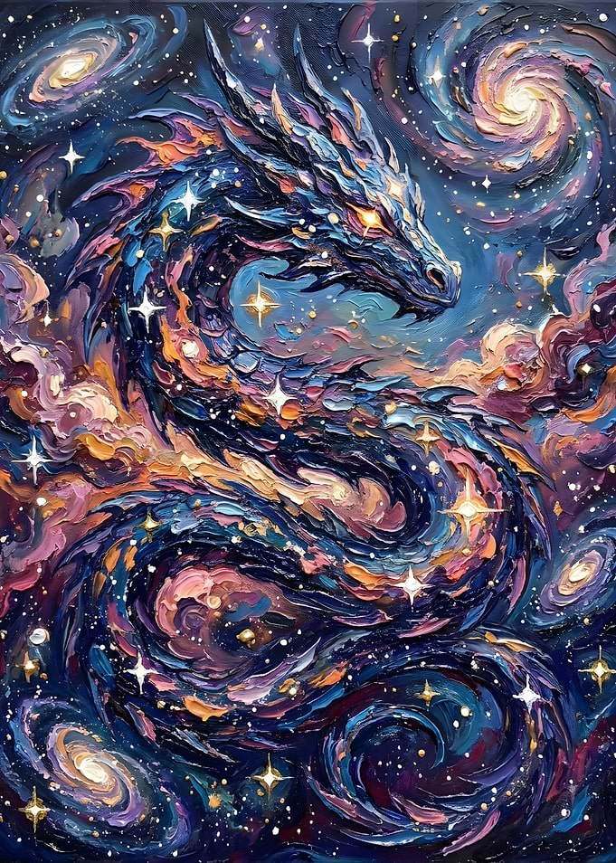 Cosmic Dragon in Starry Nebula