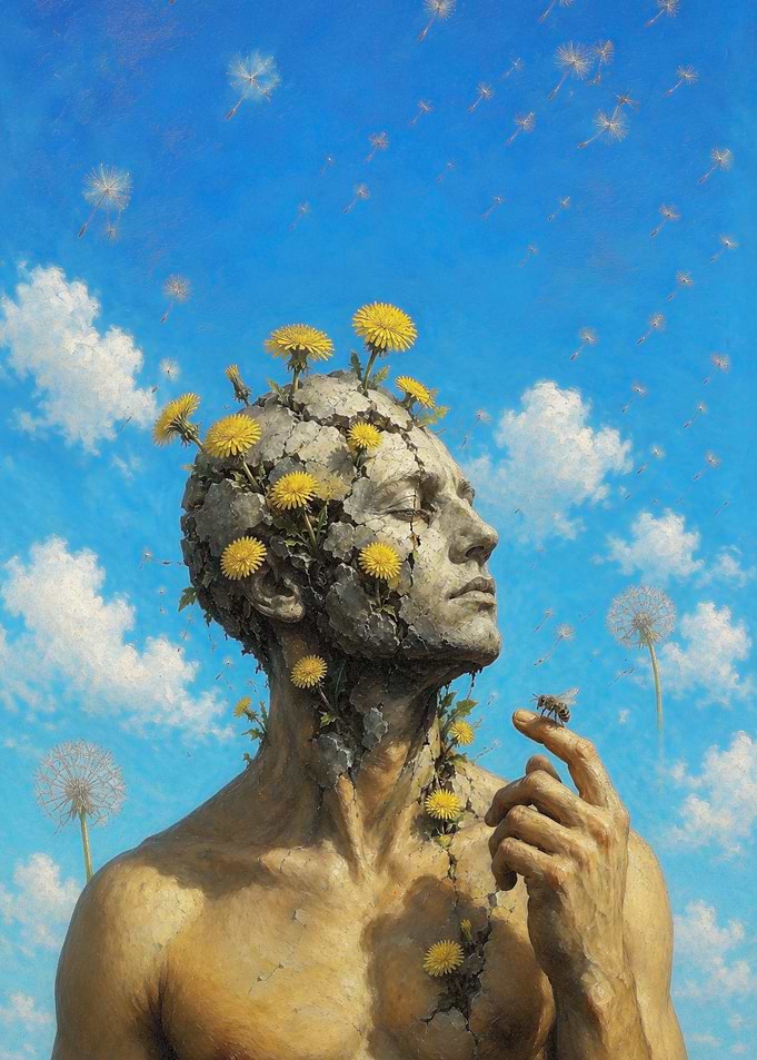 Surreal Man with Dandelion Head