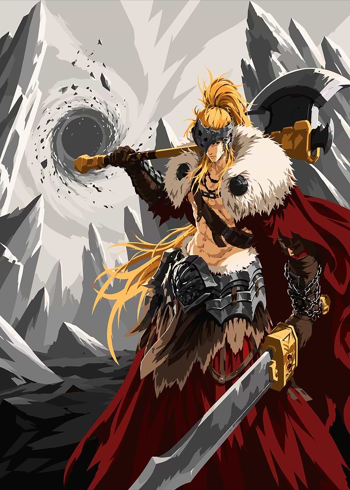 Warrior with Axe and Sword