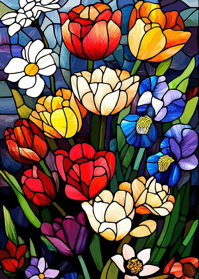 Stained Glass Floral Garden Art