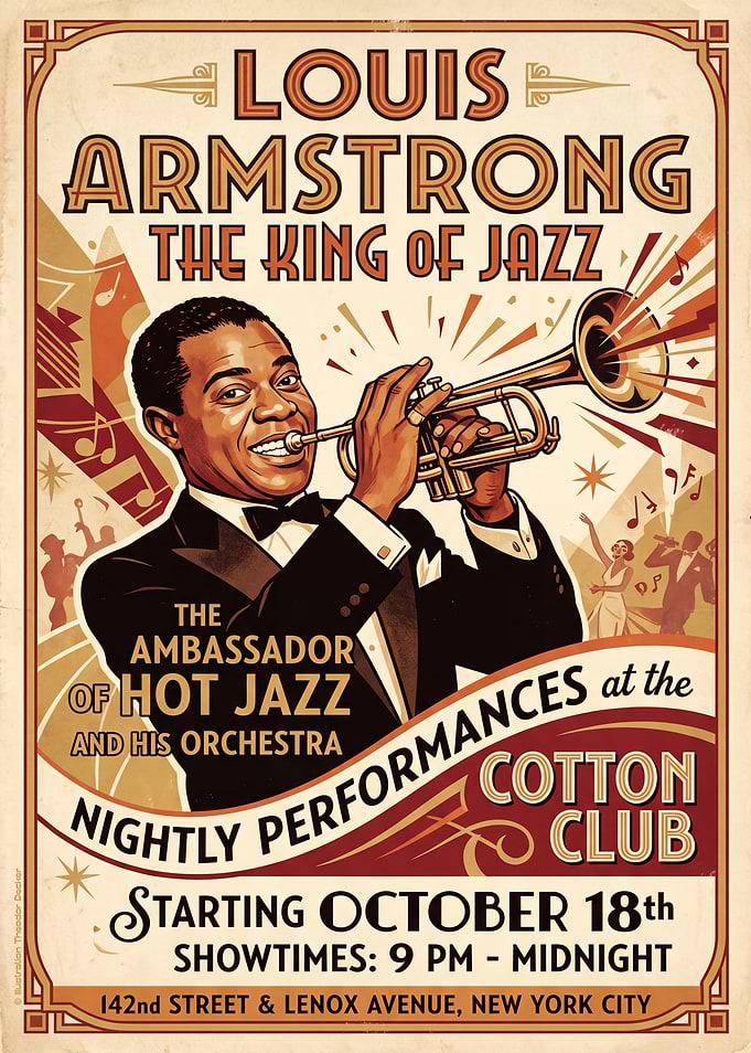 Louis Armstrong Vintage Jazz Poster