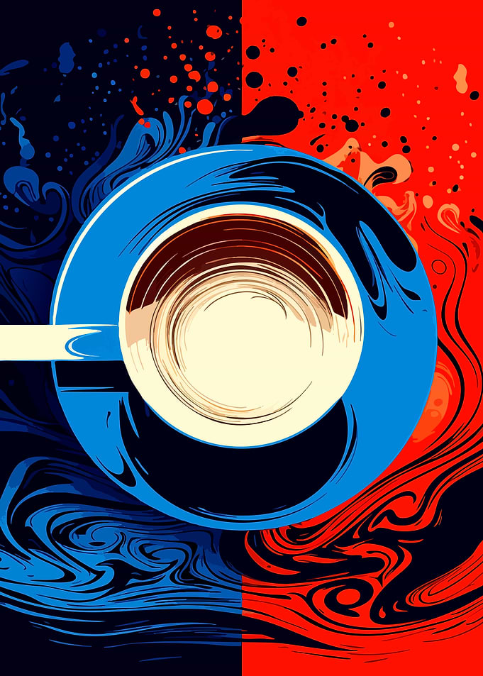 Abstract Coffee Cup Dual Color Art