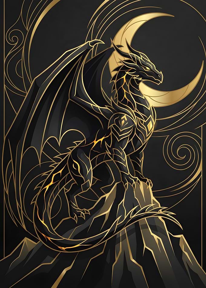 Golden Black Dragon on Mountain