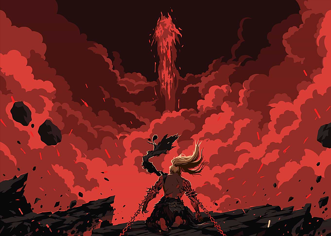 Pixel Art Warrior Facing Apocalypse