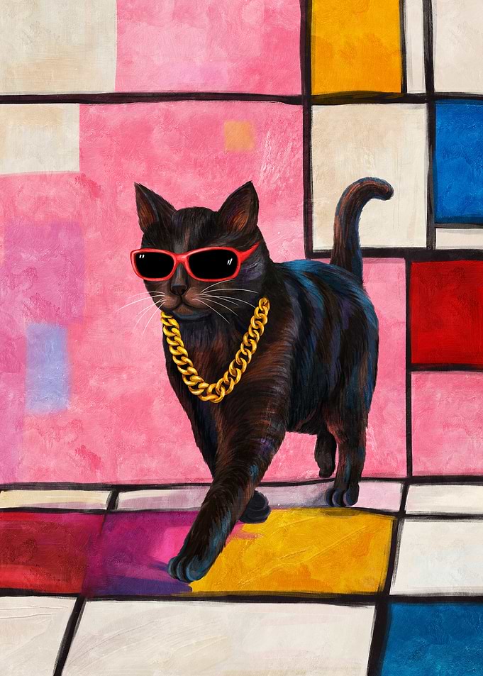 Cool Black Cat with Gold Chain