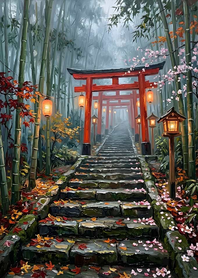 Torii Gate Bamboo Forest Path