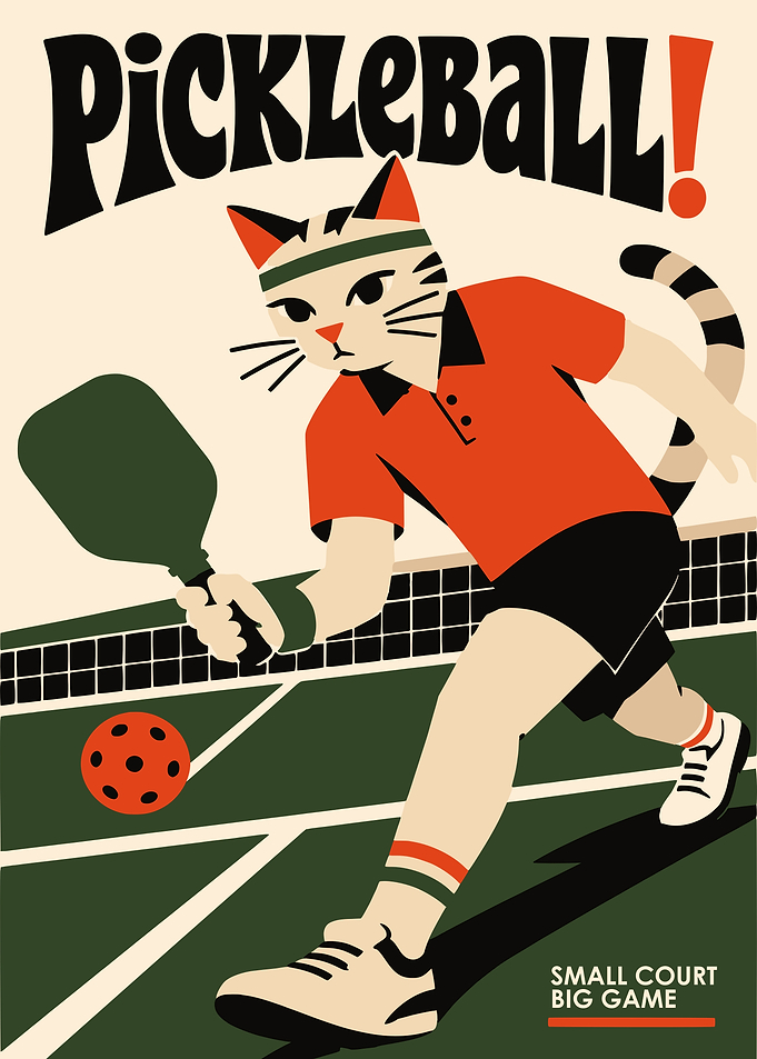 Pickleball Cat Retro Poster