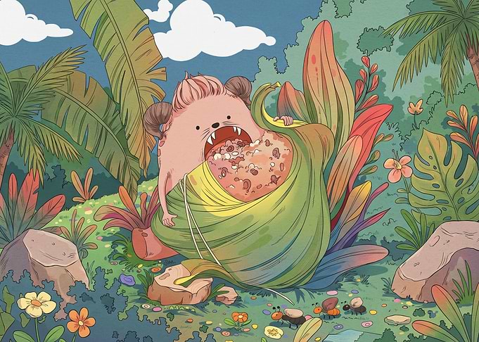 Cute Monster Eating in Jungle