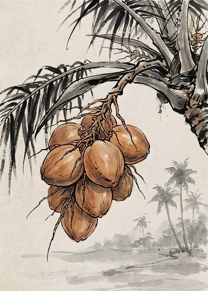 Ink Wash Painting of Coconuts