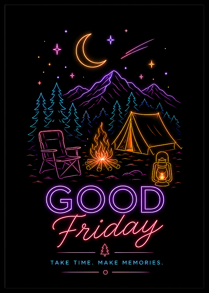 Neon Camping Scene Good Friday Poster