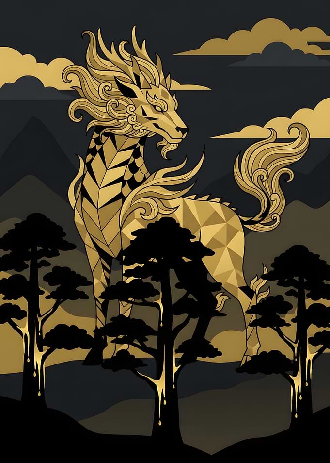 Golden Qilin Mythical Creature Illustration