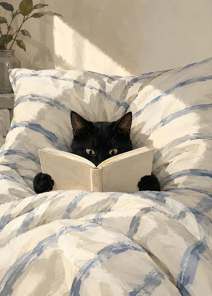 Black Cat Reading a Book