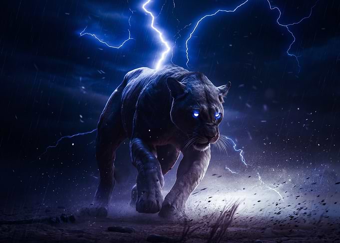 Electric Panther in Stormy Night