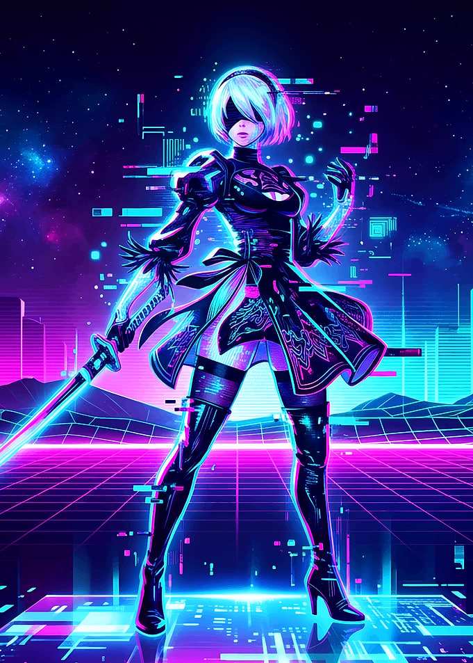 2B Nier Automata Synthwave Digital Art
