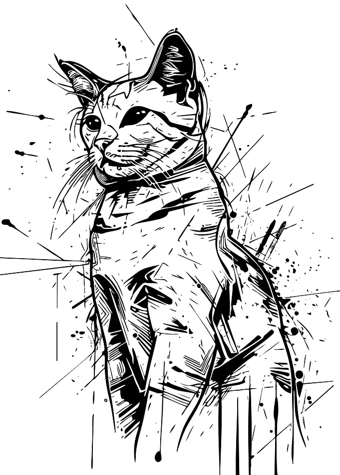 Abstract Ink Splatter Cat Portrait