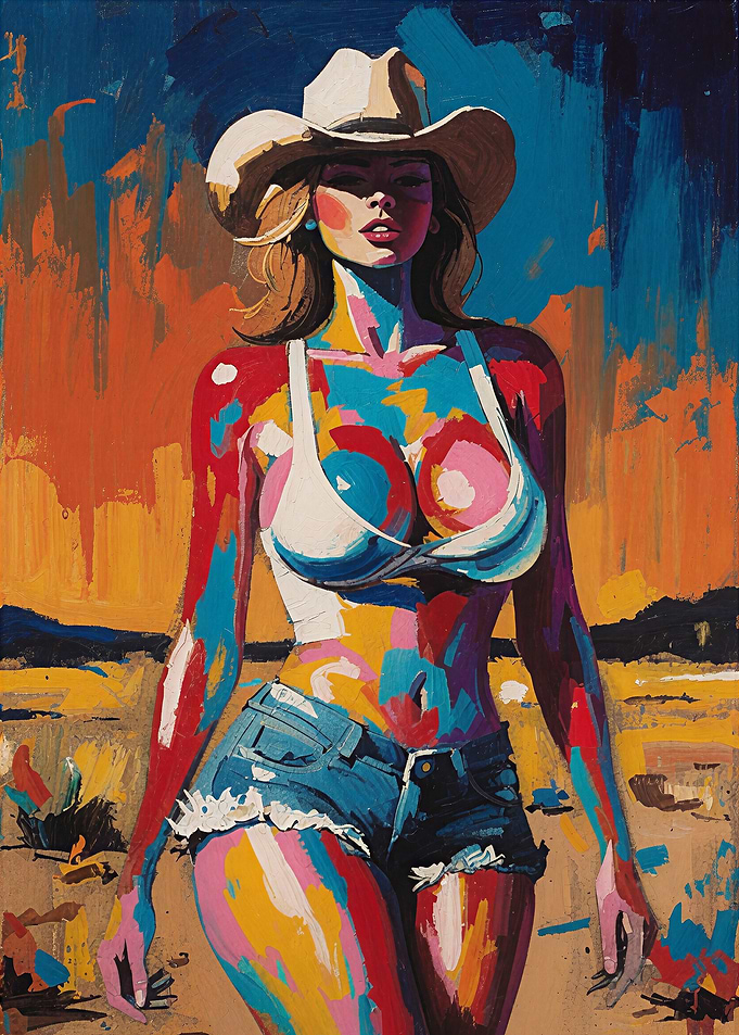 Abstract Cowgirl in Desert Landscape