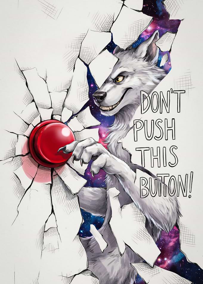Wolf Pushing The Red Button