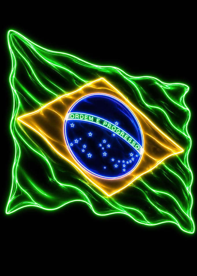 Neon Glowing Brazil Flag