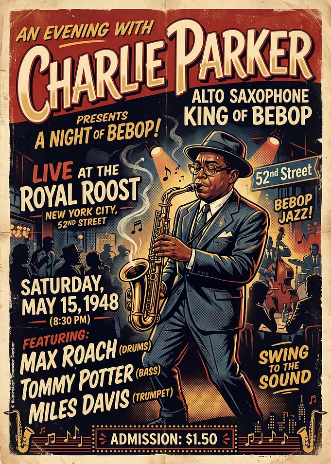 Vintage Charlie Parker Jazz Concert Poster
