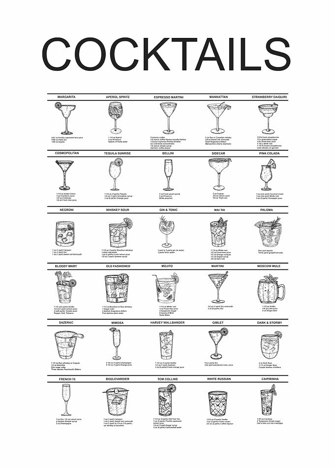 Cocktail Recipe Guide Sketch Minimalist