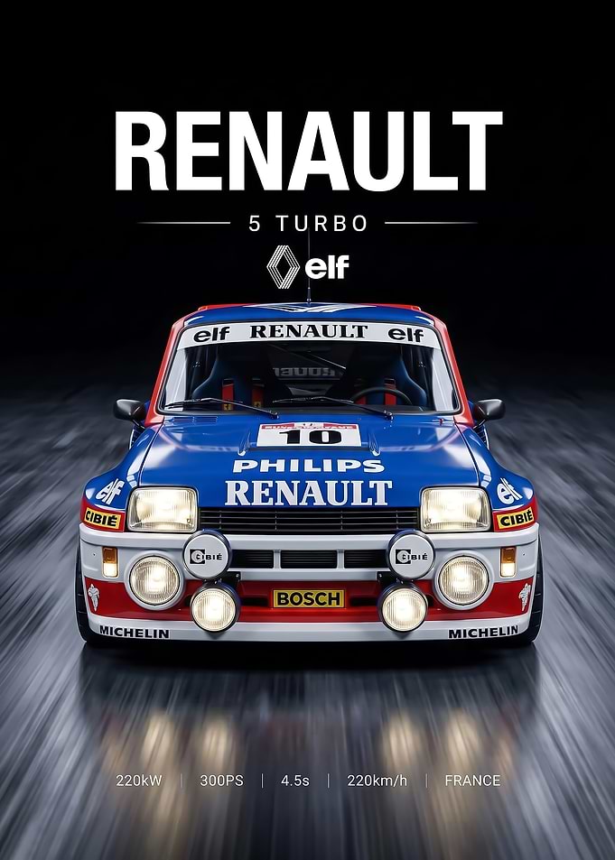 iconic sleek Renault 5 Turbo Rally Car Poster