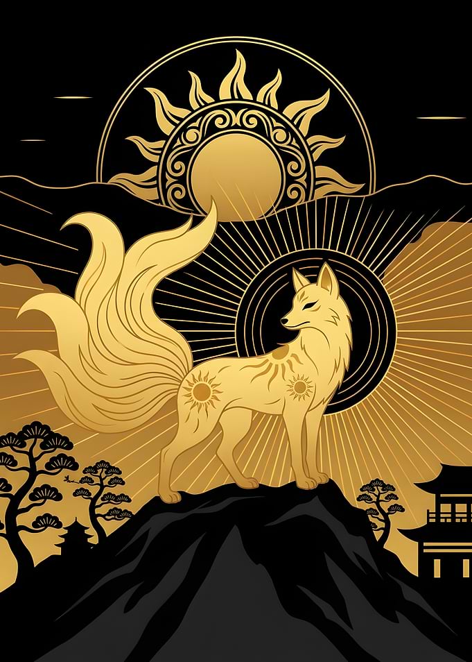 Golden Nine-Tailed Fox Japanese Art