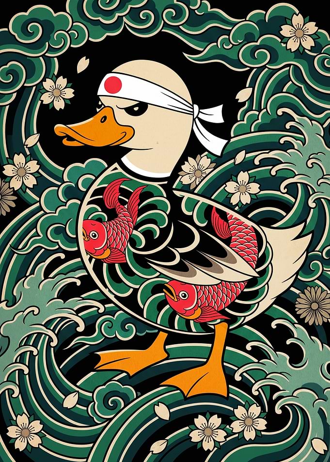 Japanese Style Tattoo Duck Illustration