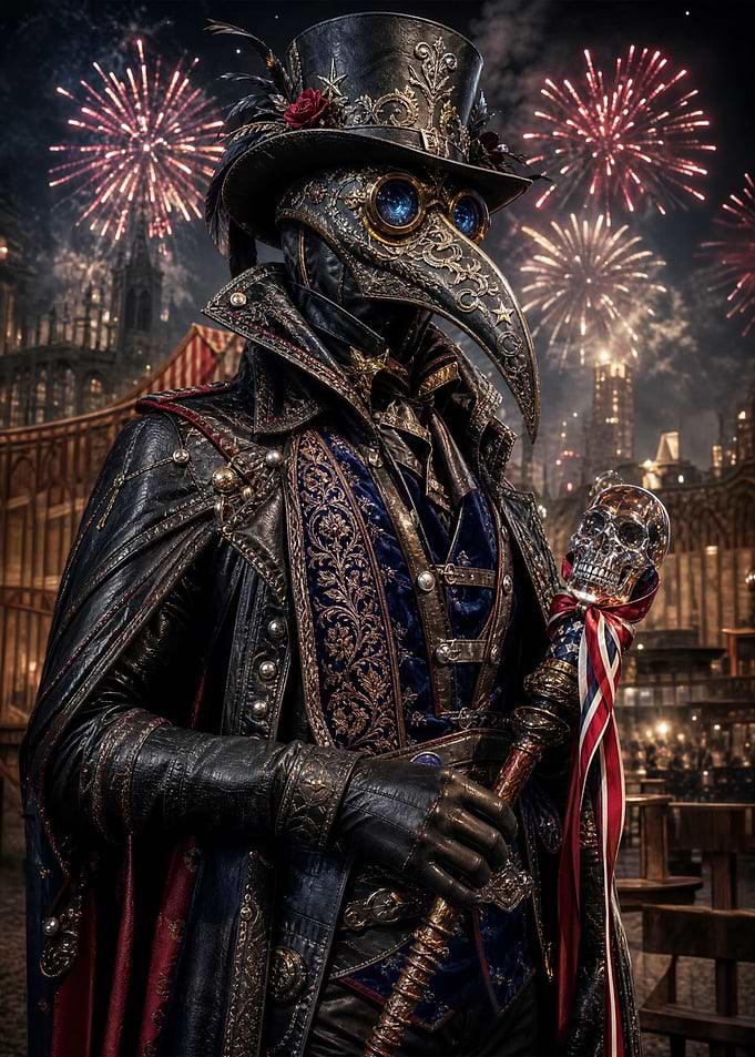 Steampunk Plague Doctor with Fireworks