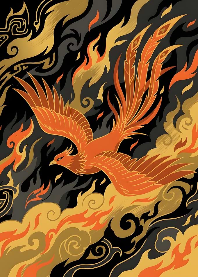 Majestic Phoenix Rising in Flames