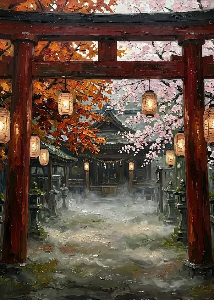 Torii Gate Temple in Four Seasons