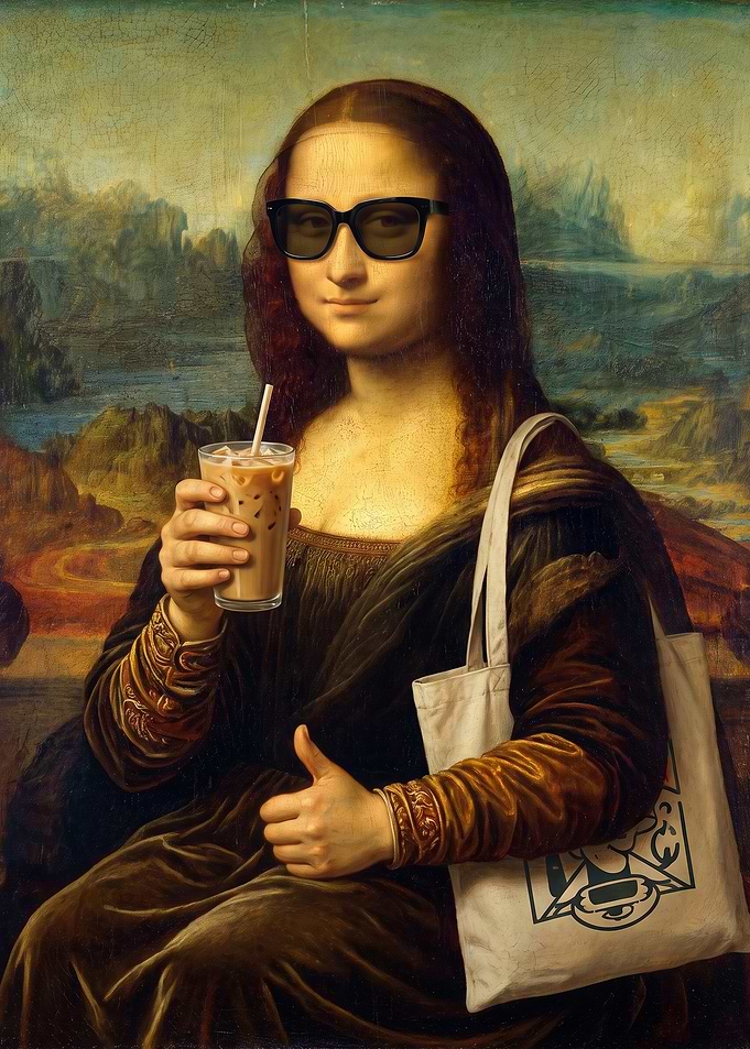 Mona Lisa with Iced Coffee