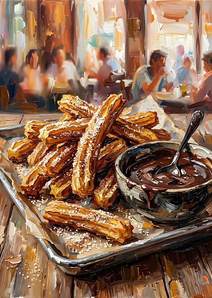 Oil Painting of Churros and Chocolate