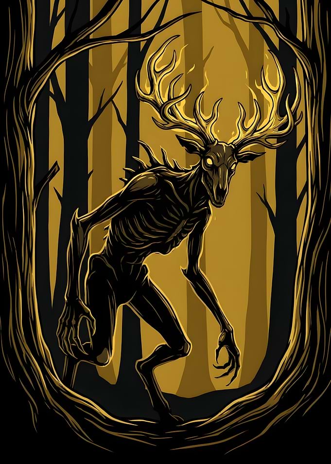 Eerie Wendigo Forest Creature Illustration
