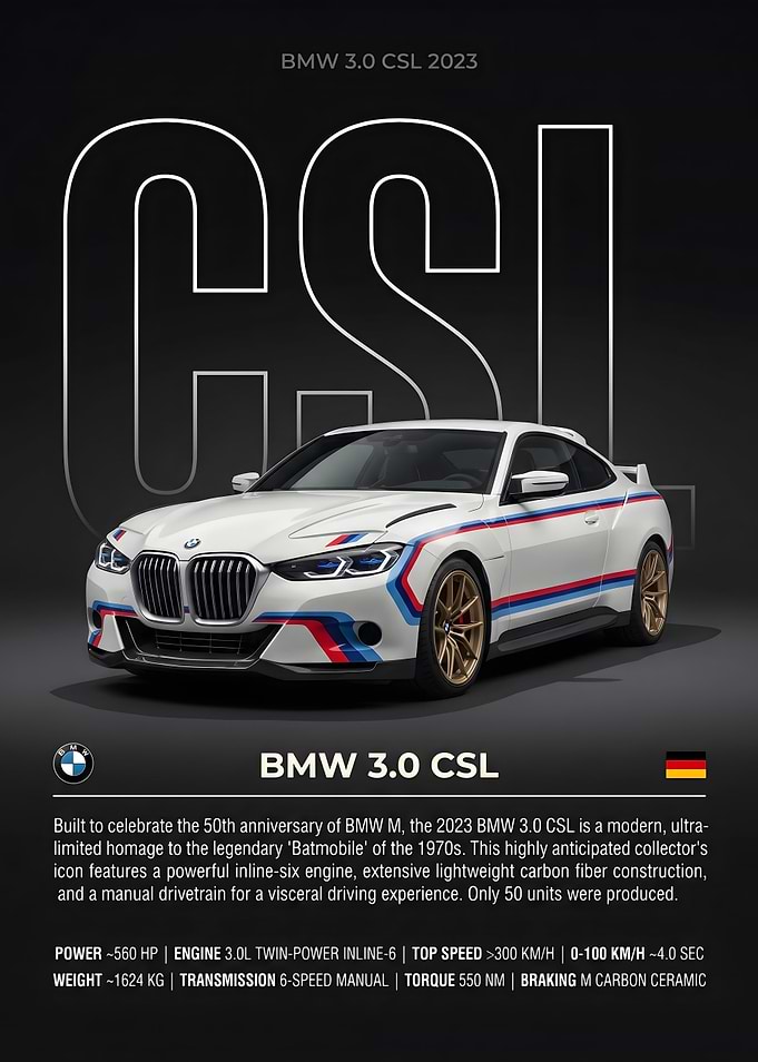 BMW 3.0 CSL 2023 Infographic Poster