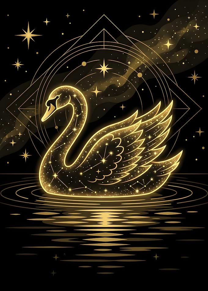 Celestial Golden Swan Constellation Art