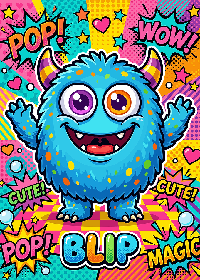 Cute Blue Monster Pop Art Illustration