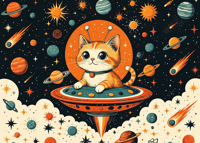 Cute Kitten Pilot in Space UFO