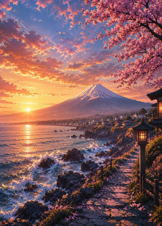 Serene Japanese Sunset Landscape
