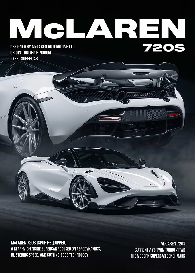 white sleek McLaren 720S Supercar Poster