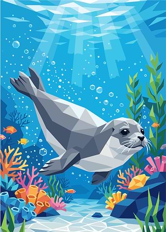 Low Poly Sea Seal – Geometric Underwater Ocean Wildlife Wall Art