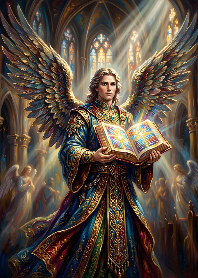 Angel Holding a Radiant Holy Book