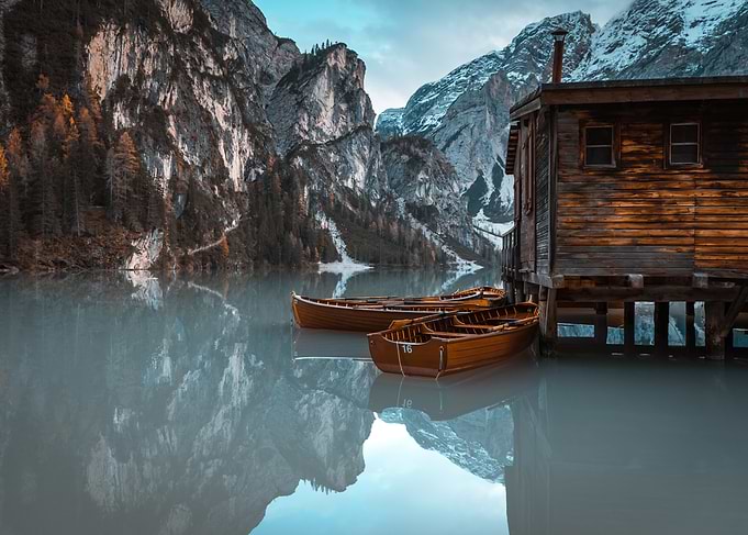 Wooden Boats at Braies Lake