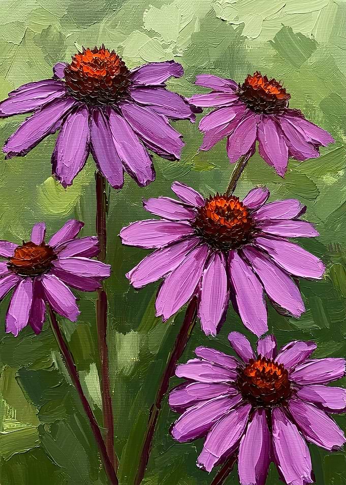 Impressionist Oil Painting of Purple Coneflowers