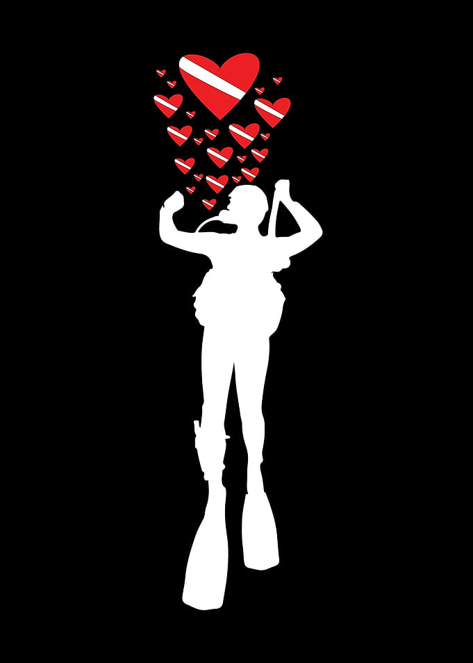 Scuba Diver Heart Bubbles Graphic