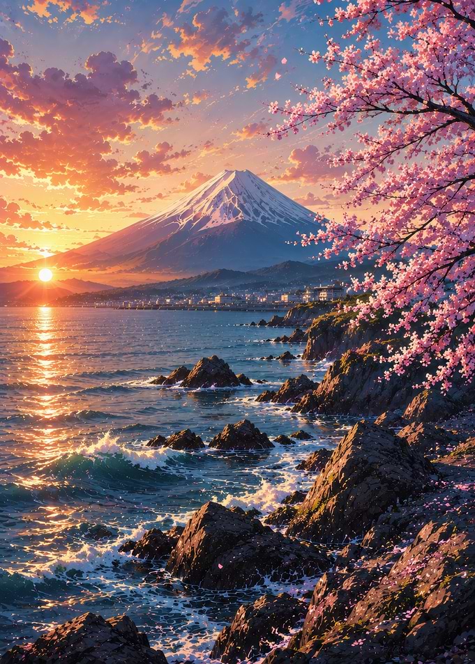Serene Japanese Sunset Landscape
