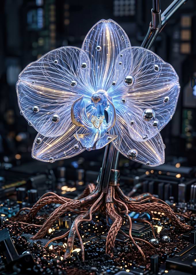 Cybernetic Orchid on Circuit Board