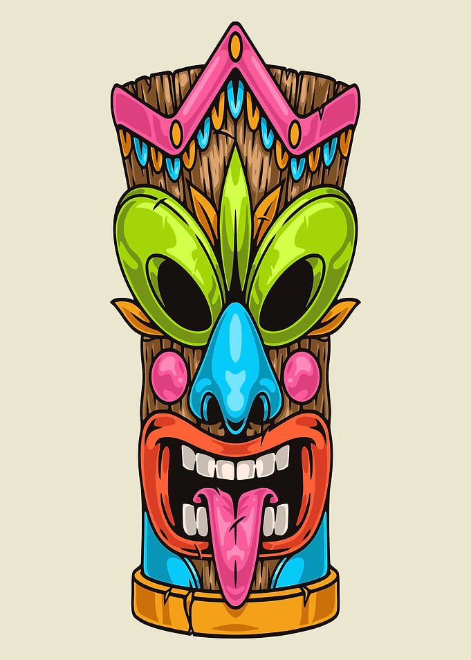 Colorful Tiki Totem Pole Illustration