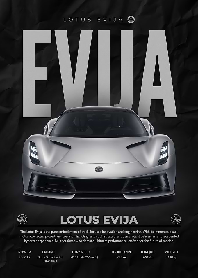 sleek silver Lotus Evija Hypercar car Poster